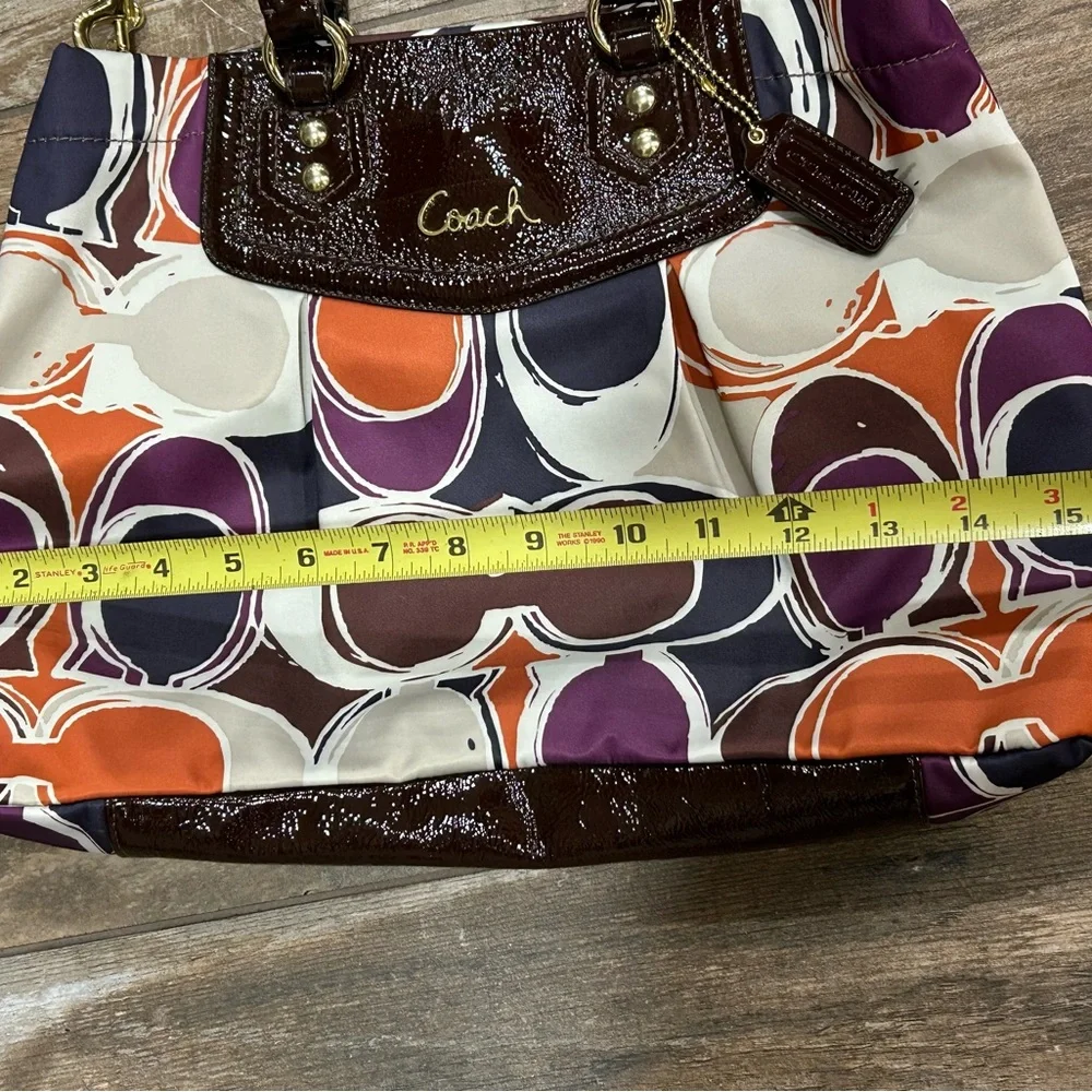 New Coach Ashley Scarf Print Purse F20113 Purple Brown Patent Leather Bag Y2K - Picture 5 of 15
